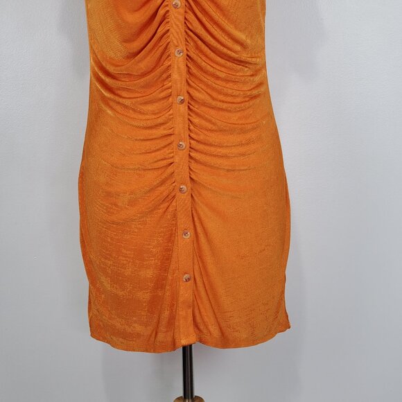 Wild Fable Orange Button Up Short Sleeve Stretchy Drape Detail Dress NEW Size L - Picture 3 of 13
